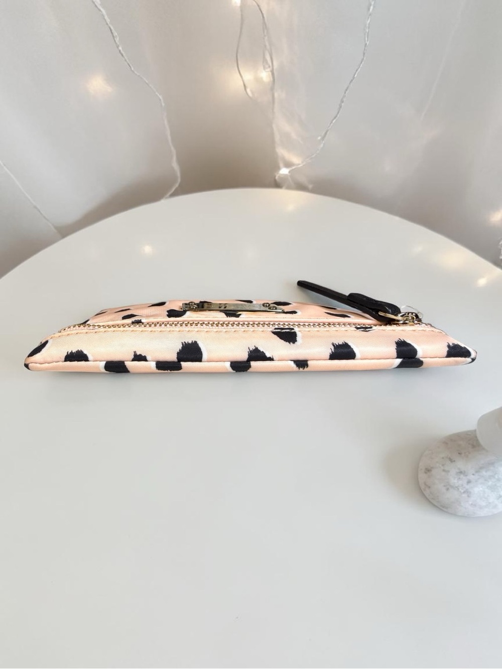 Kate Spade ♠️ Polka Dot Nylon Cosmetic Pouch Wristlet Pink Black Zip Clutch ✨NWT - Picture 9 of 10